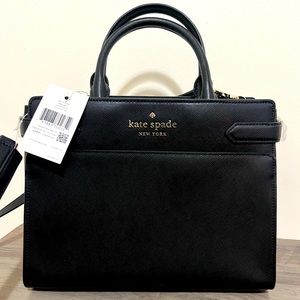 New Kate Spade Staci Medium Satchel Saffiano Leather Black
